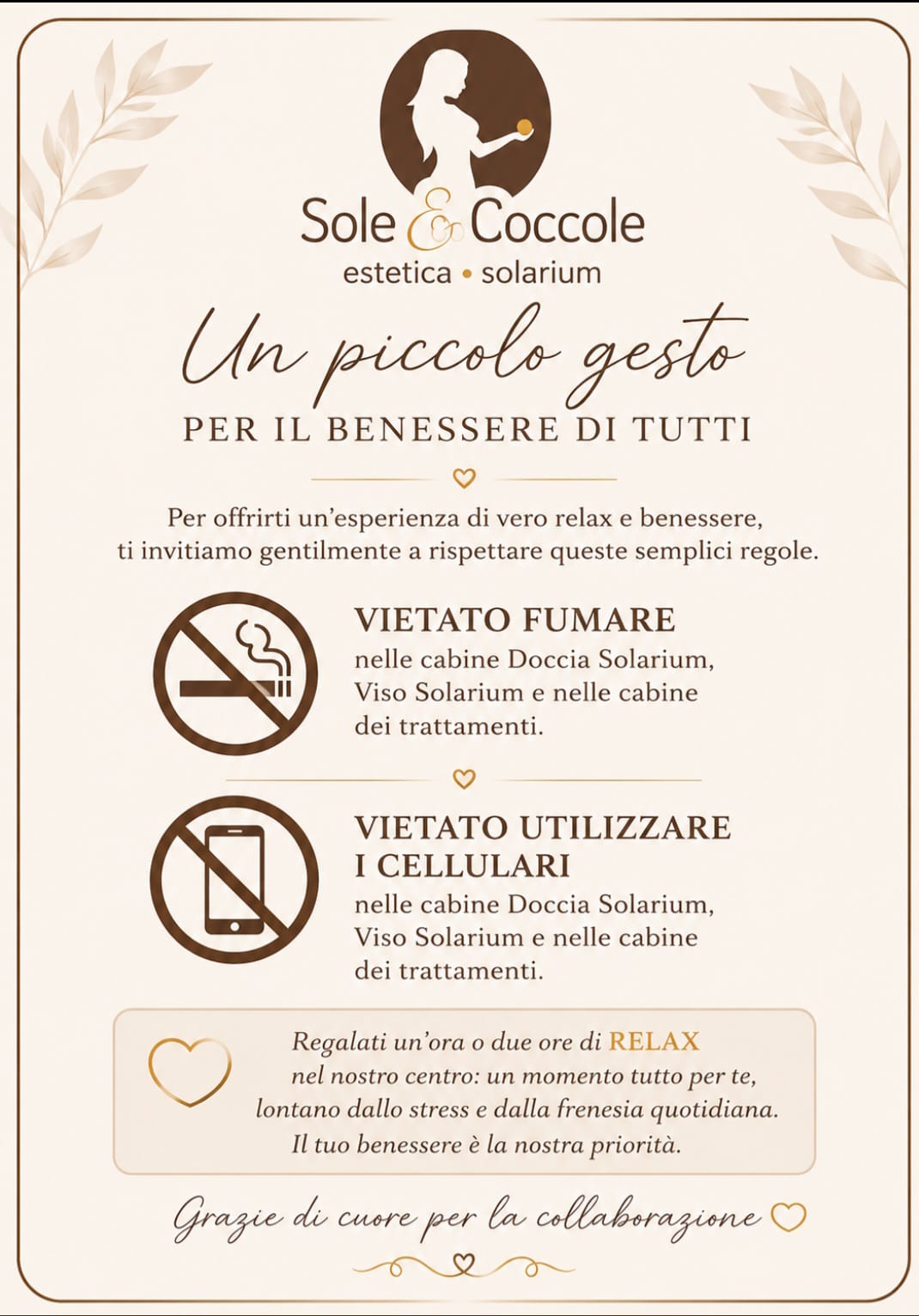 Regole delle cabine trattamenti e solarium