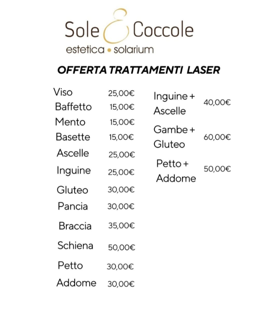 Listino pacchetti trattamenti laser